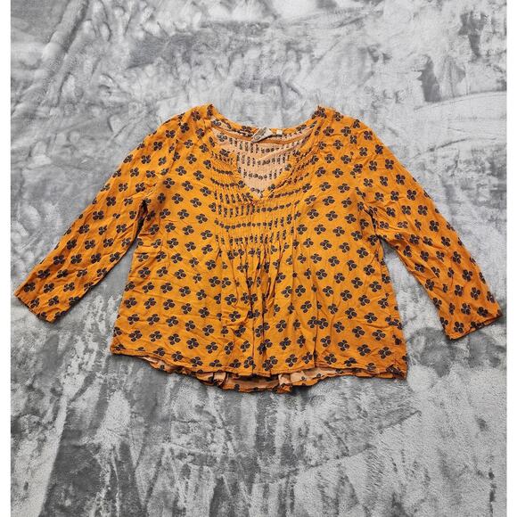Anthropologie Tops - Anthropologie Vanessa Virginia Top Womens US 6 Orange Mahdia Boho Pleated Blouse
